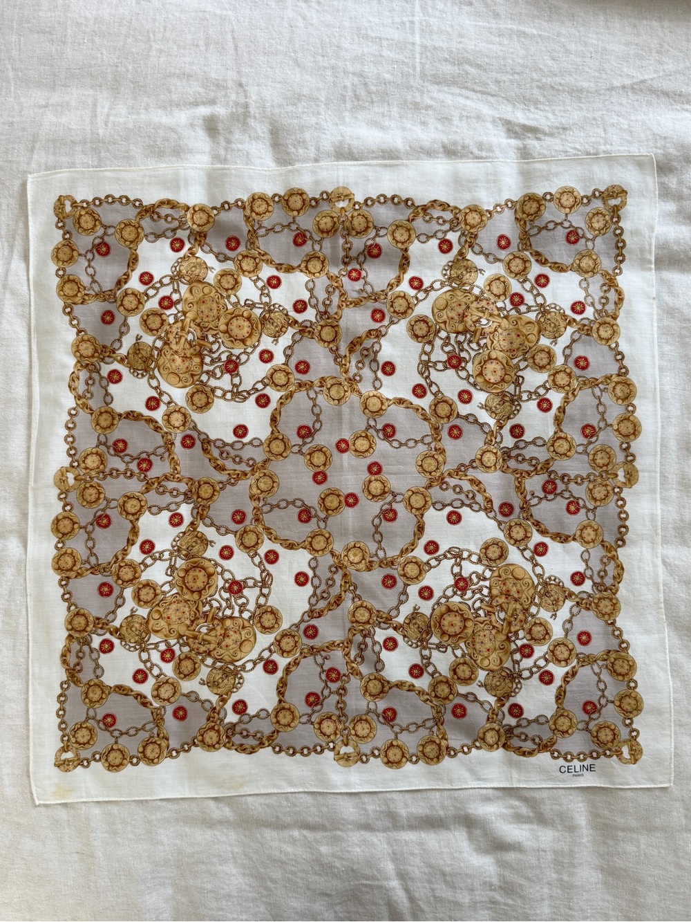 Vintage Celine Chain Medallion Print Cotton Bandana Scarf Made in Japan - Picture 2 of 12
